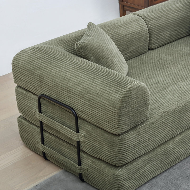 Canapé-lit modulaire en mousse à compression 80,7 po avec 2 oreillers Bonur, Vert clair