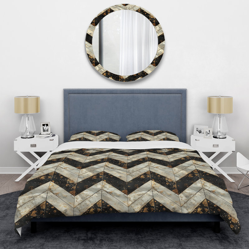 Ensemble de housse de couette Glamour Chevron - blanc et noir, Housse de couette très grand + 2 taies décorativ