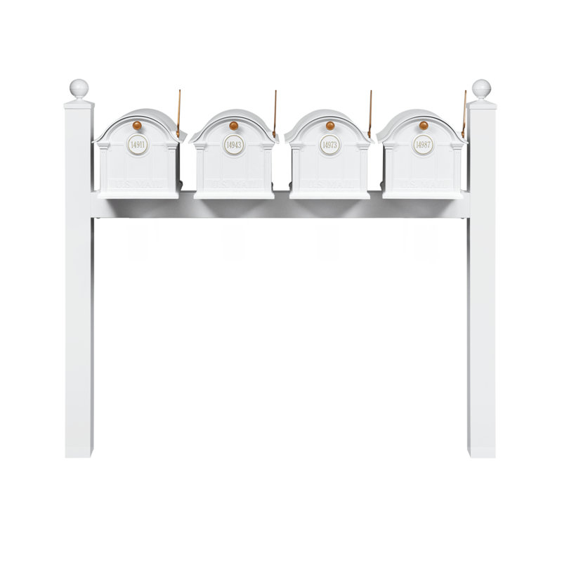 Balmoral Quad Mount Mailbox /w/ Ball Finials & Personalized Door Medallion (4 Mailboxes, Quad Mount Rack, 4 Medallions), Yes