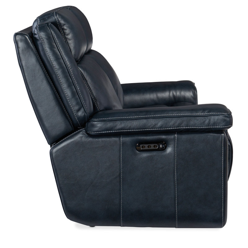 MS 87.5" Genuine Leather Pillow Top Arm Reclining Sofa, Genuine Leather Cosmos Cobalt, 43" H x 87.5" W x 40.5" D, 3