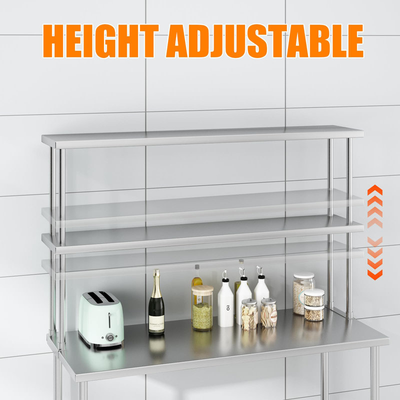 Table de travail à double tablettes en acier inoxydable pour restaurant à domicile, H 37 po x L 60 po x l 12 po