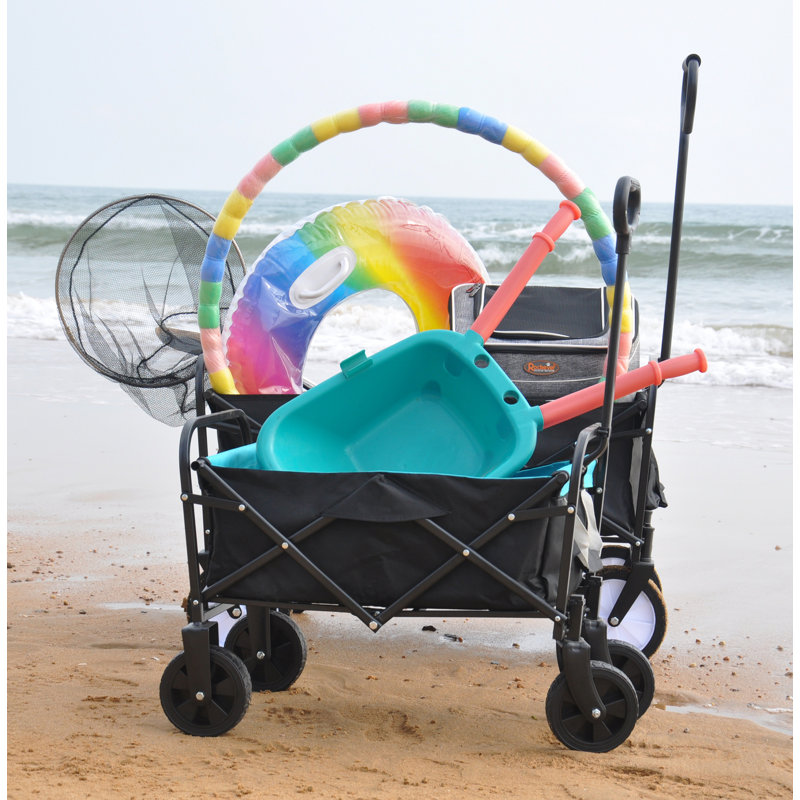 Mini chariot de plage pliable (frein), Noir / Bleu