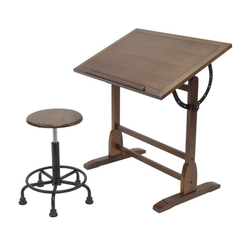 Craine Adjustable Height Industrial Stool with Footring, Rustic Oak