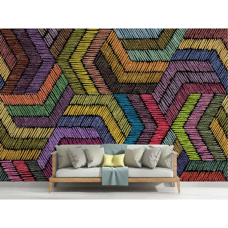Murale géométrique colorée à motif de chevrons, L 108 po x l 96 po