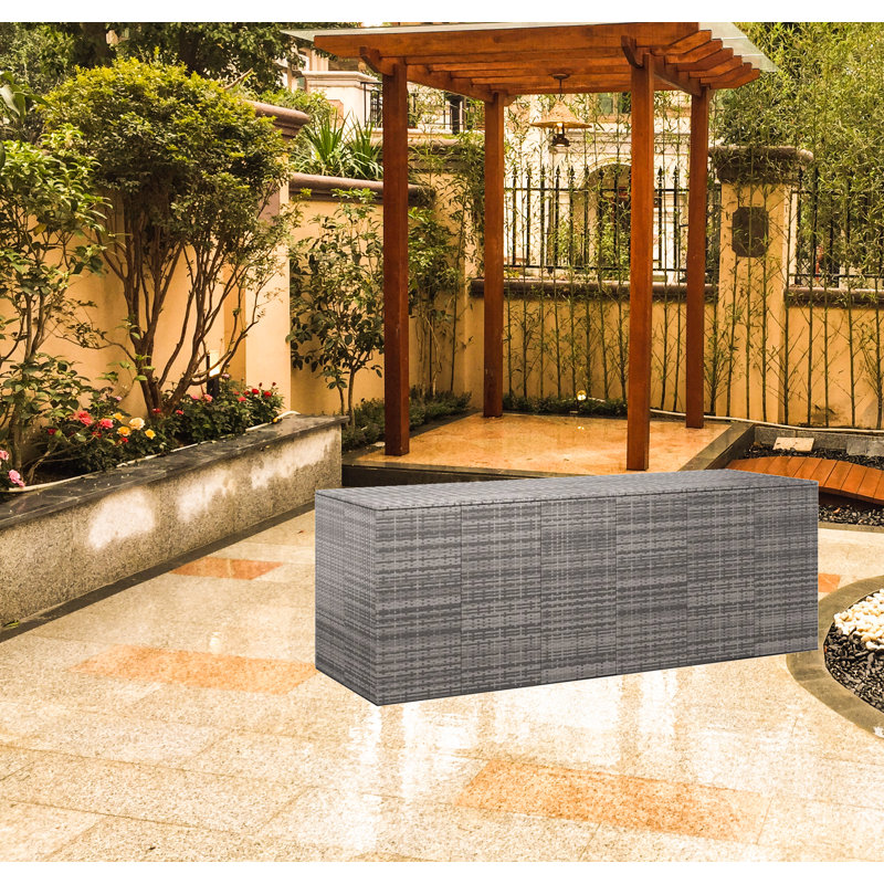 Garden Cushion Box PE Rattan 291X100.5X104 Cm, Grey