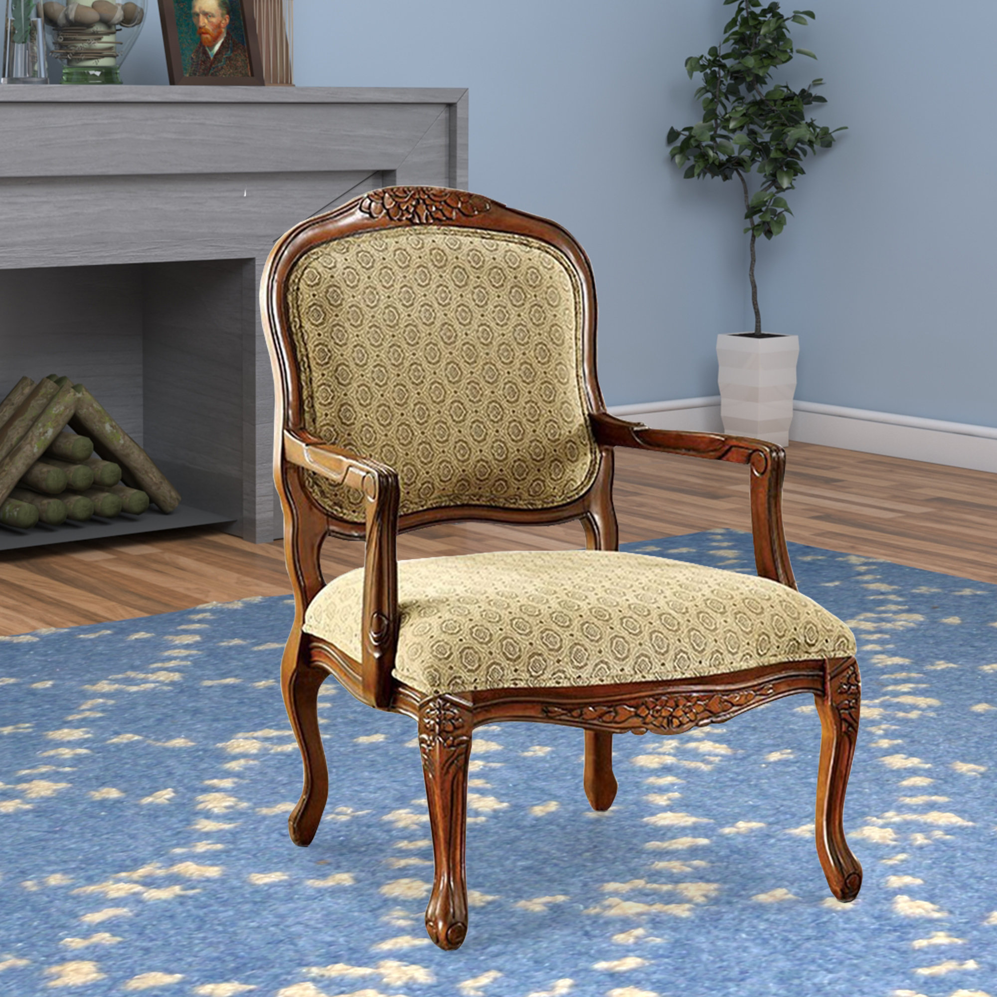 Astoria Grand 29 Inch Traditional Accent Chair, Wood Frame, Beige