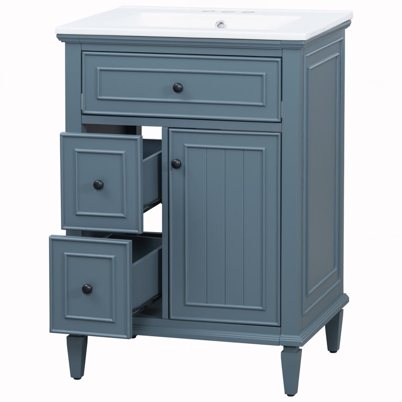 Meuble-lavabo de salle de bain avec un tiroir rabattable, Bleu