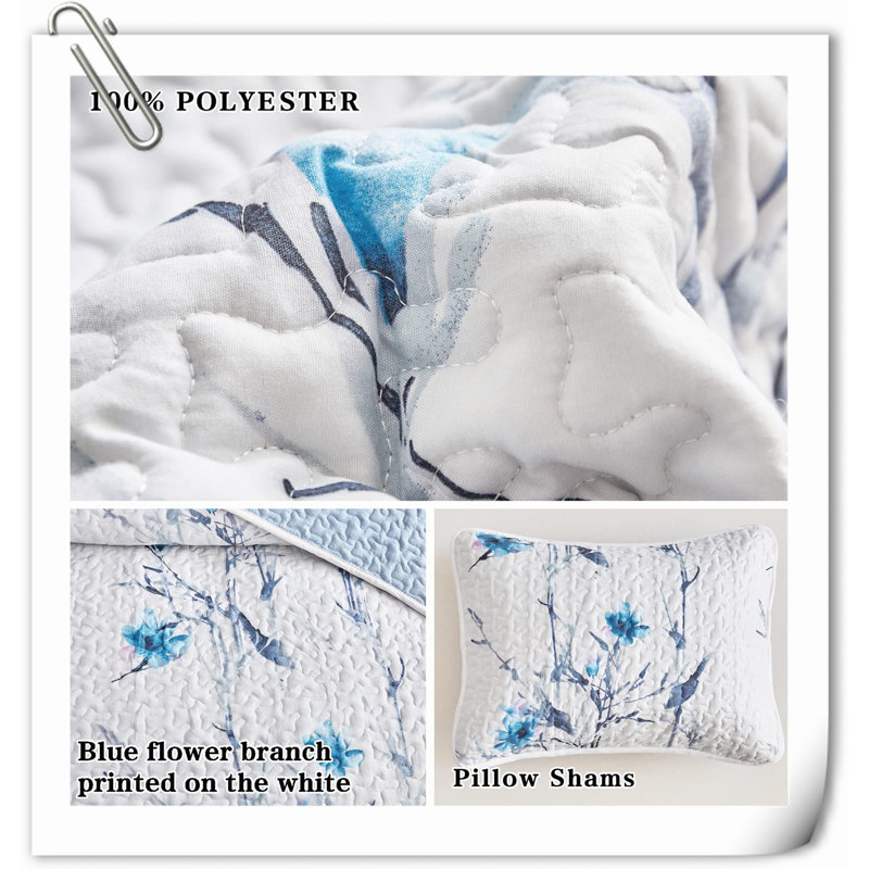 Quilts,3 Pieces Quilt Set, Floral Reversible Bedspread Coverlet Set, Soft Microfiber Lightweight Bed Cover For All Season