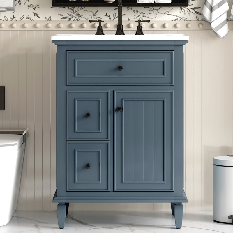 Anchorin 24" Modern Bathroom Vanity with Ceramic Sink and Solid Wood Construction, Blue Gray