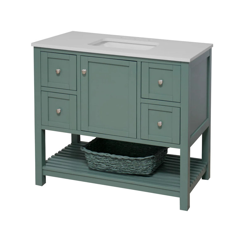 Binne 42" Single Bathroom Vanity Set, Sage Green, Engineered White