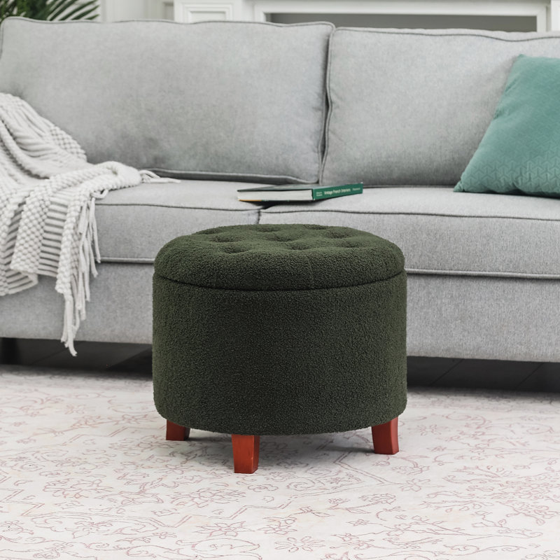 Vella Upholstered Ottoman, Dark Green Teddy