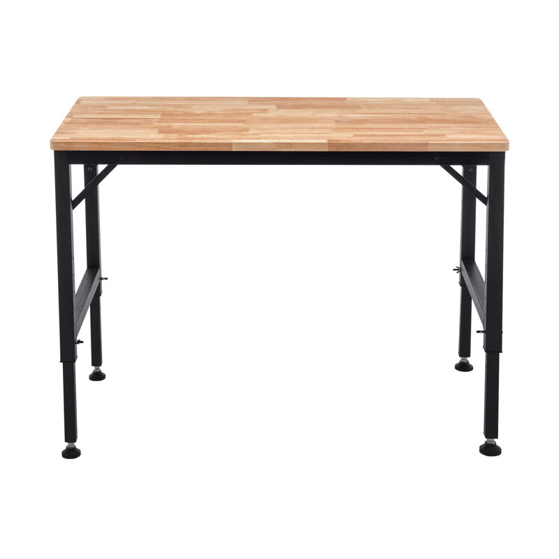 48" Heavy-Duty Adjustable Workbench for Garage, Rubber Wood Shop Table W/Rubber Pads, Hardwood Workstation Weight Capacity over 2000 Lbs