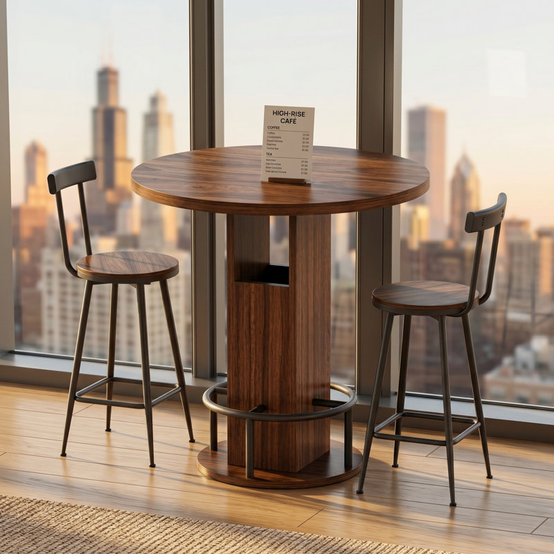 Ensemble de table de bar et tabouret, Noyer