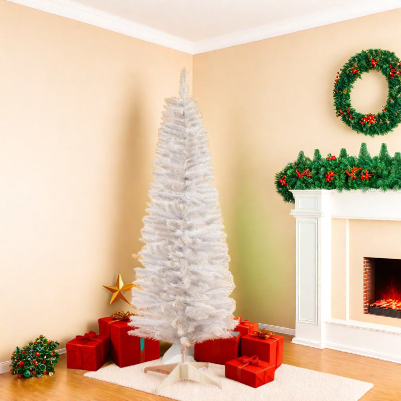 Arbre de Noël blanc facile à ranger, structure en métal avec style hivernal, utilisation familiale intérieure