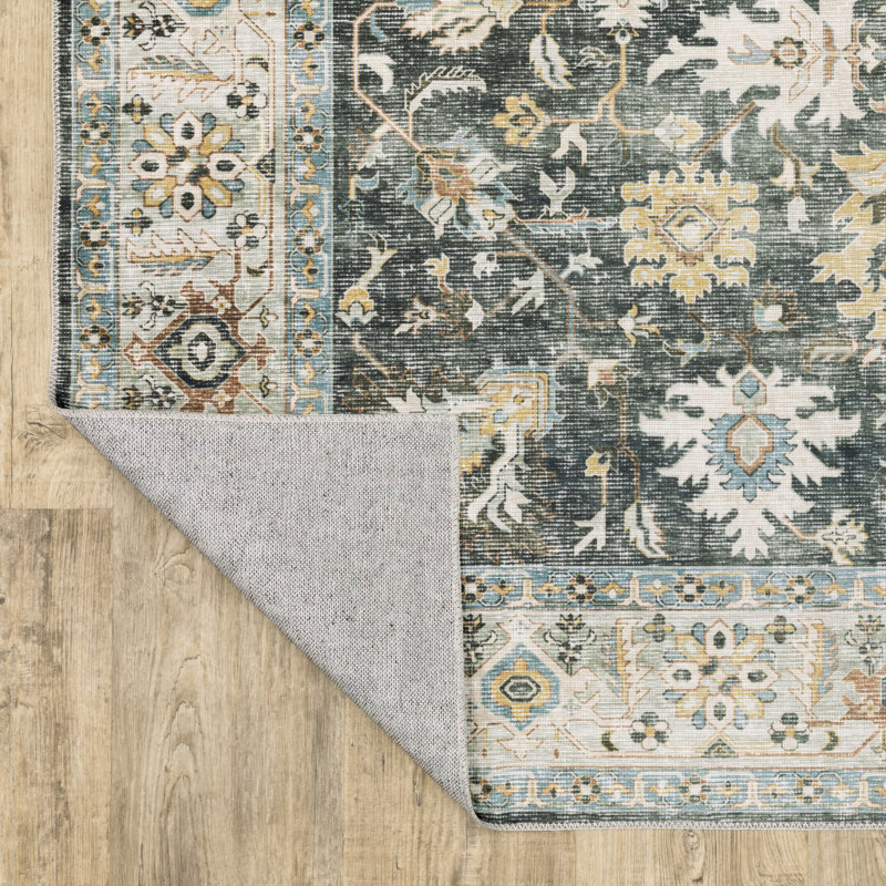 Tapis de couloir oriental antidérapant imprimé gris anthracite 8 pi