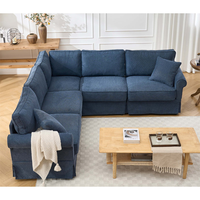 Modular Sectional Sofa Set with Convertible L - Shaped Design, Reversible Rolled Arms and Soft Linen Upholstery for Ultimate Comfort and Flexibility