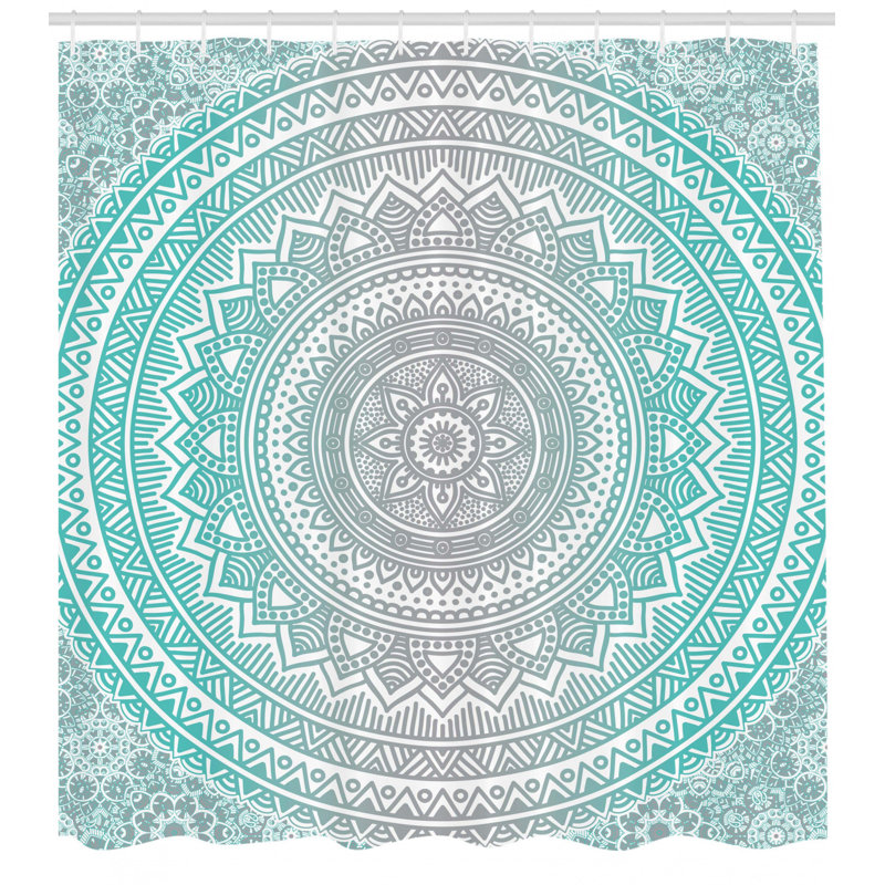 Rideau de douche simple méditation tapis theme Cormac, H 84 po x l 69 po, Bleu sarcelle/Gris