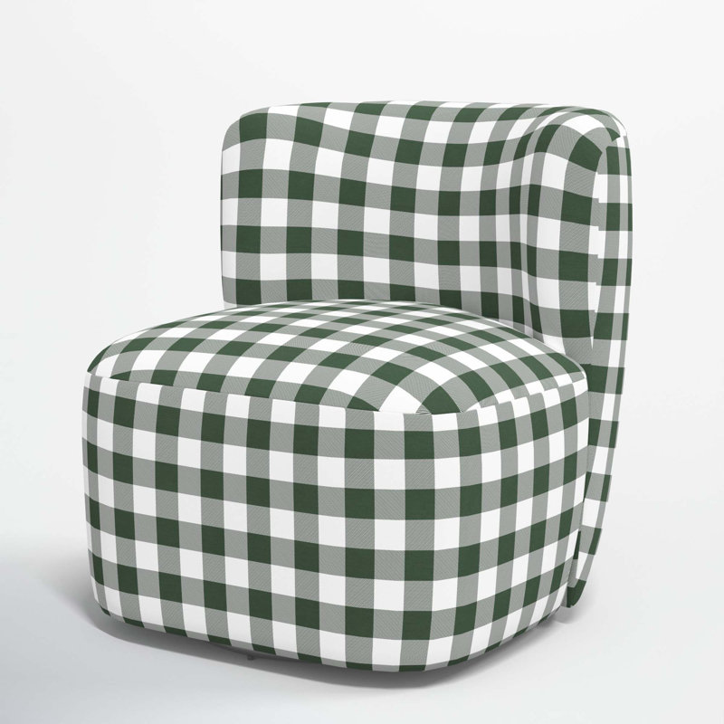 Mariza Upholstered Swivel Slipper Chair, Classic Gingham Evergreen