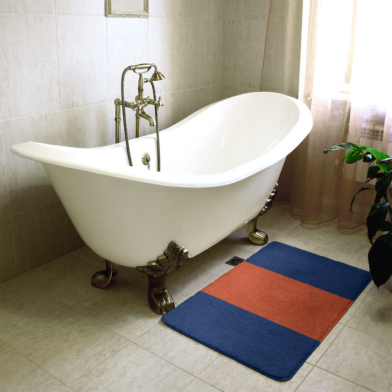 Memory Foam Non-Slip Bath Rug, 21" W x 34" L, Orange/Navy Blue