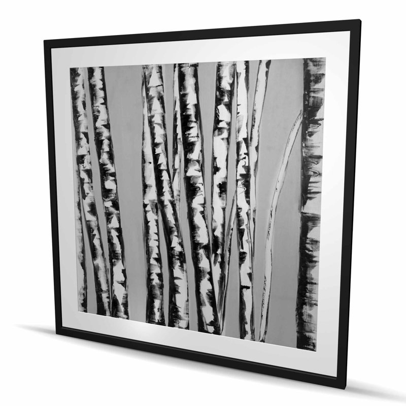 Birches Intersecting - Reproduction matte encadrée pour la décoration intérieure, H 48 po x l 48 po, Noir