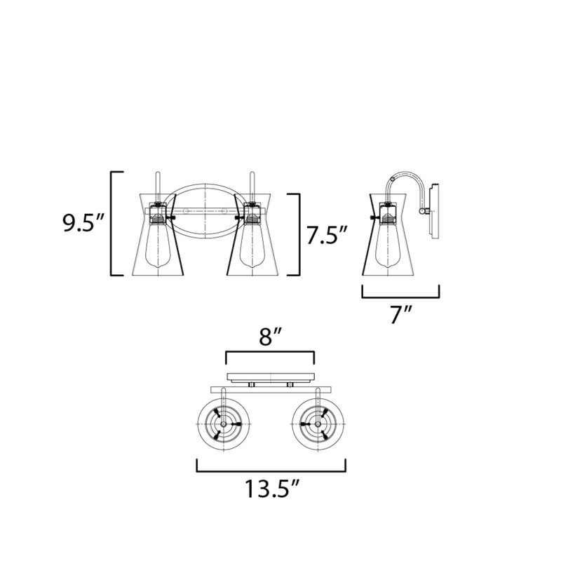 2 Light Transparent Dimmable Vanity Light, Natural Aged Brass