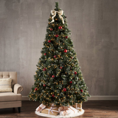 Arbre 9 pi en cachemire et poils de neige combinés avec 105 pins, 1200 transparents, 2317 pointes, 69 po de diamètre, ornement de fête célébration fusionnée, assemblage requis