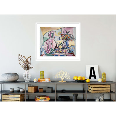 Mandoline et vase de fleurs par Pablo Picasso, impression giclée encadrée