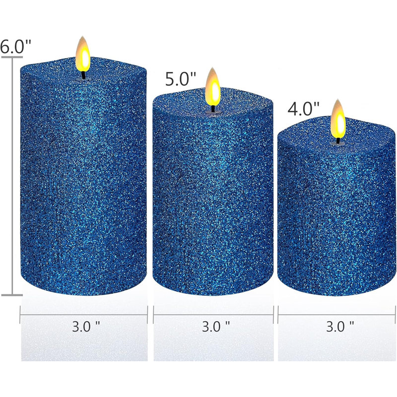 3 Piece Blue Candle Fllickering Set