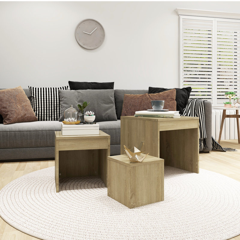 Gnesis Nesting Tables 3 pcs Engineered Wood, Sonoma Oak, Sonoma Oak