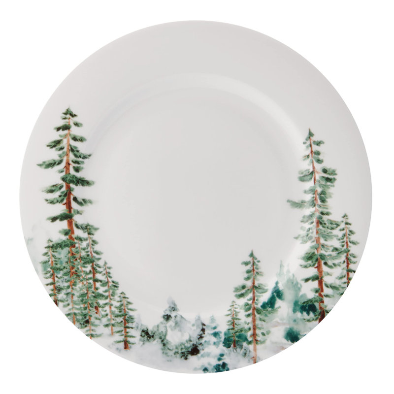 Watercolor Forest White Porcelain 16-Piece Dinnerware Set, Service for 4