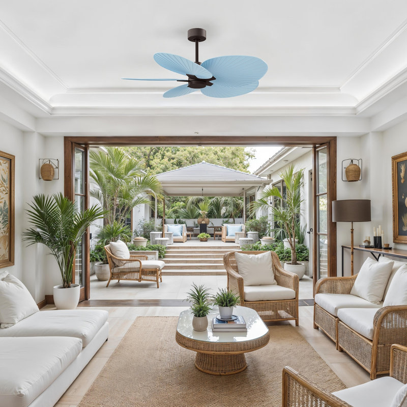 Alessandra - Five Blade Ceiling Fan, Light Blue, Textured Bronze