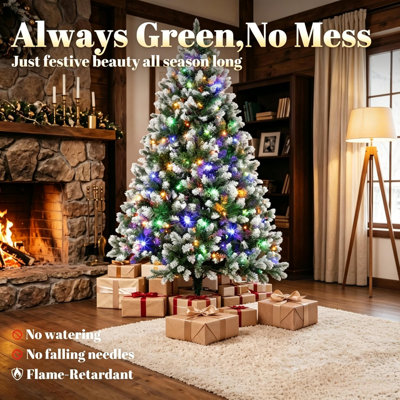 7.5 ft Pre-Lit Artificial Christmas Tree, White-Tipped Hinged Full-Body Xmas Tree with 1378 Realistic Branch Tips for Indoor Holiday Decor