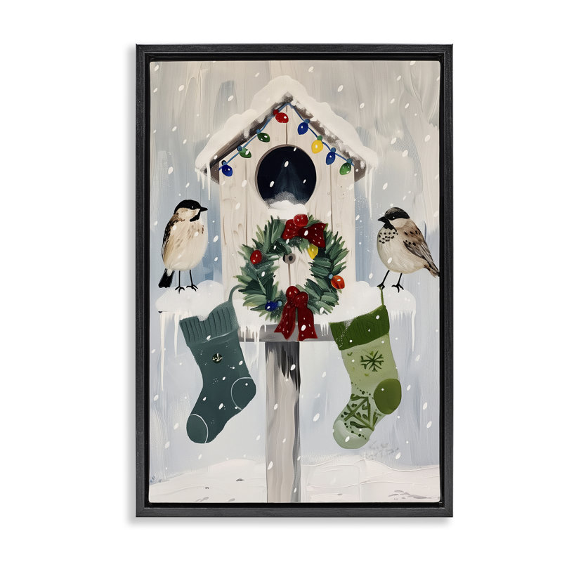 Cadre flottant Festive Christmas Birdhouse, design par Arlington Prints, Cadre flottant noir de jais, H 25 po x l 17 po