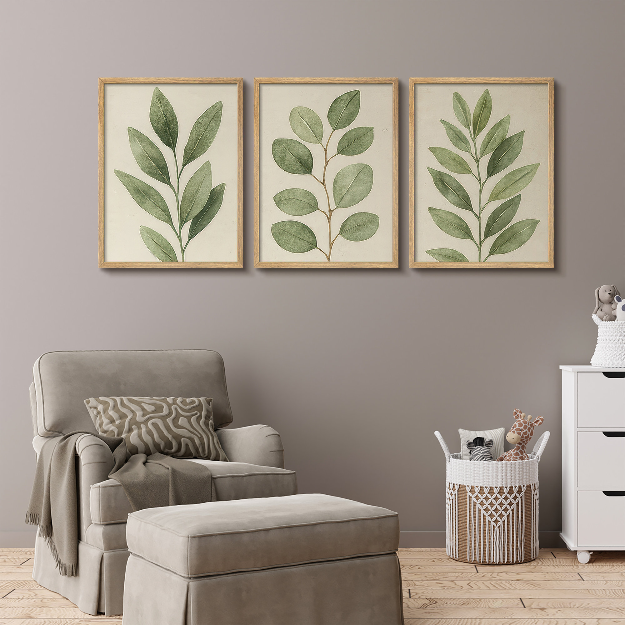 SIGNLEADER Green Botanical Leaf Study Framed Wall Art Prints Set of 3 ...