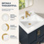 Plan de toilette en surface solide de 61 cm (L) x 53 cm (P) avec lavabo central intégré, dosseret de 9 cm, robinet à 3 trous et entraxe de 20 cm.