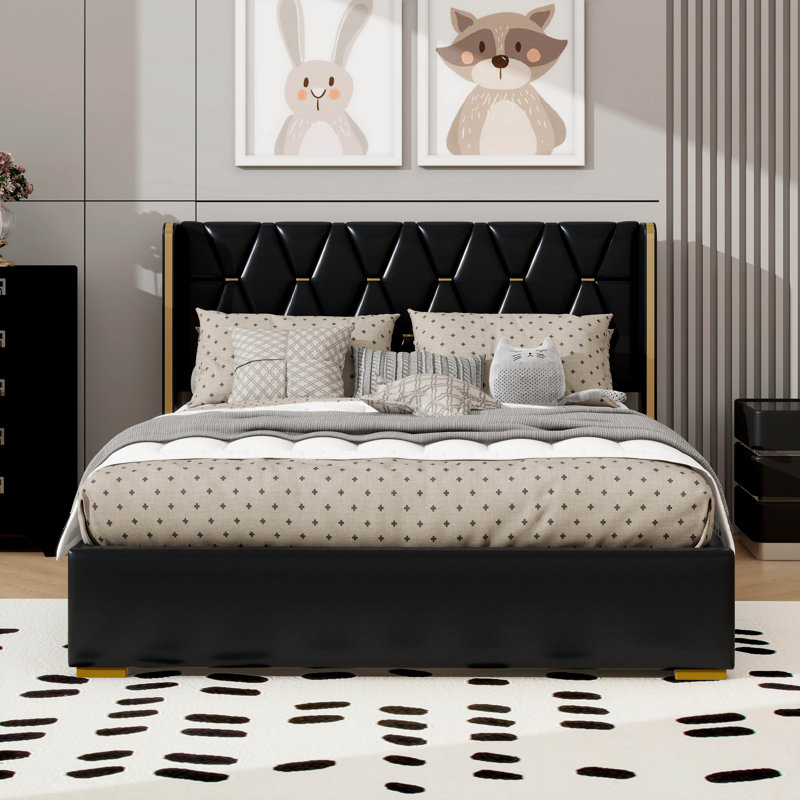 Lit plateforme tapissier Hussing, Noir, Double