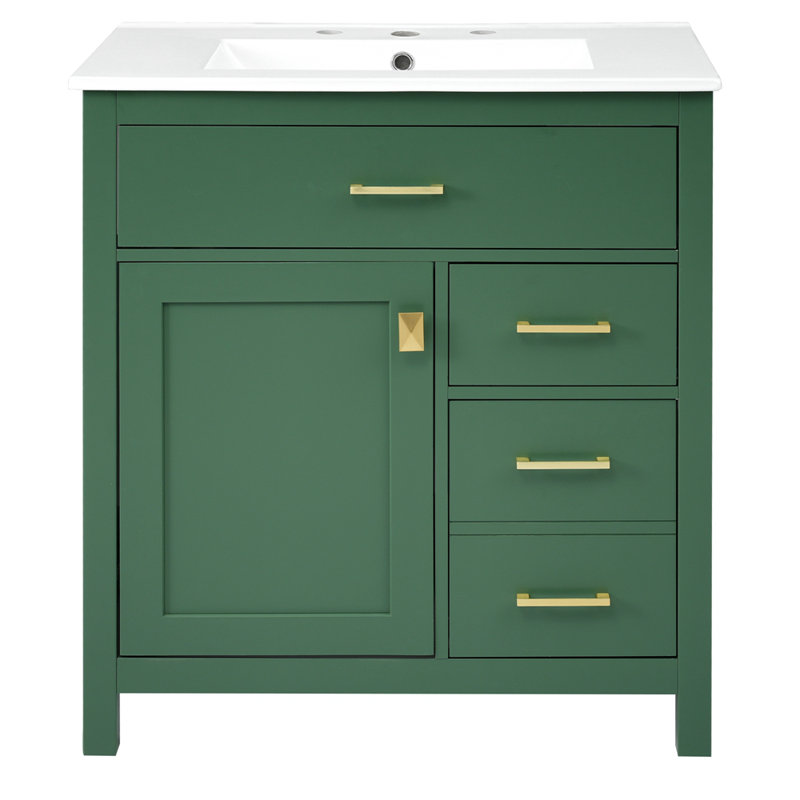 Meuble-lavabo de 30 pouces avec lavabo en céramique et beaucoup de rangement, Vert