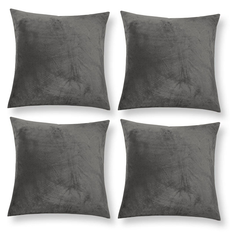 Heavy Crushed Classic Velvet Throw Pillow Cover (Pack of 4), Grey