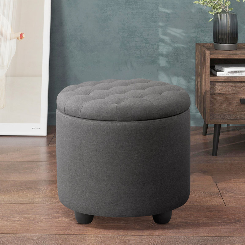 Modern Button Tufted Accent Storage Ottoman, Gray Linen
