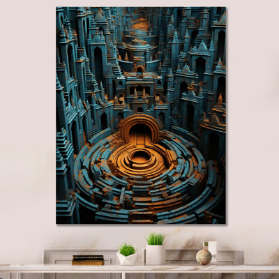 Ancienne pierre Maya gris et jaune labyrinthe II - labyrinthe d'art mural