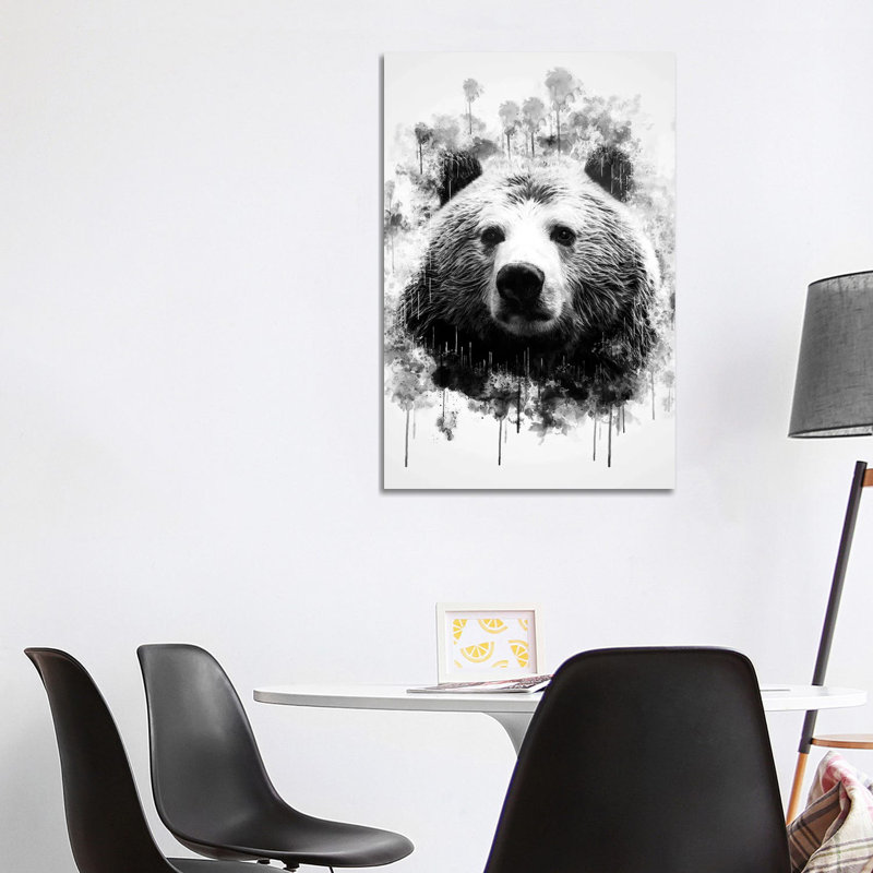Bear Head in Black and White 1 Piece Wrapped Canvas Painting, 101.6cm H x 66.04cm W x 1.905cm D