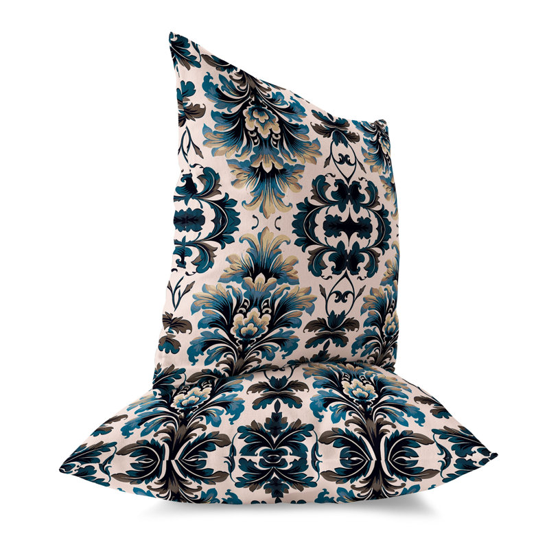 Green and Beige Faux Suede Damask Throw Pillow