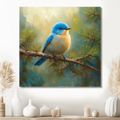 «Cheery Bluebird In The Pines I», reproduction d'art moderne sur métal, art mural oiseau en métal