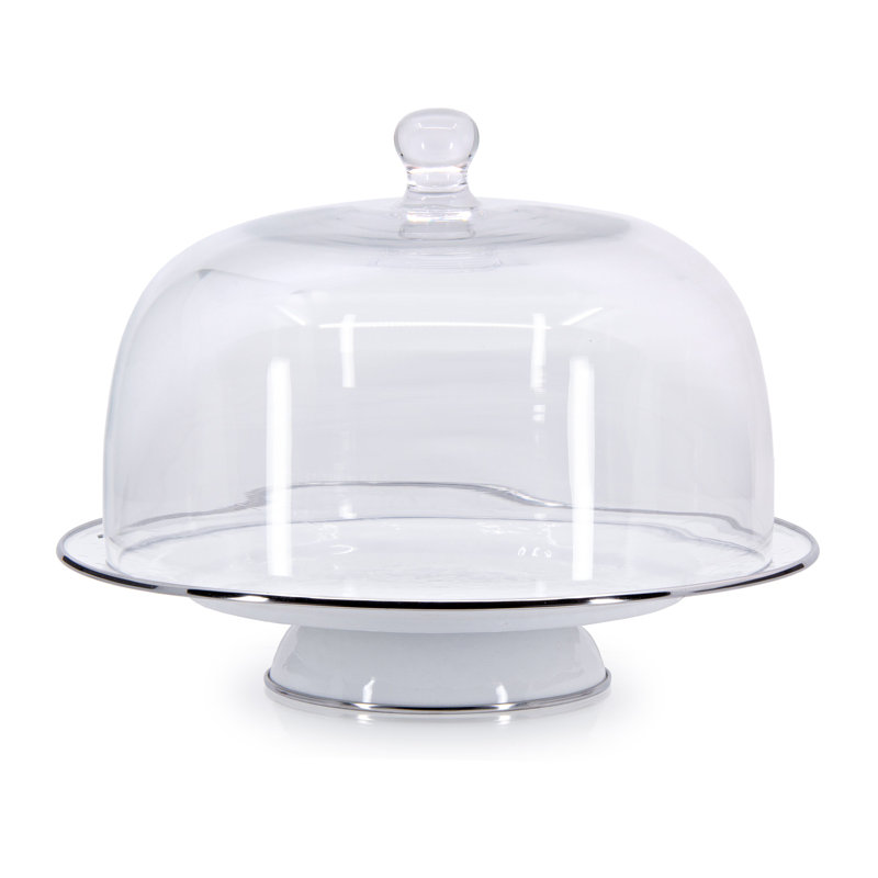 Solid Handmade Enamelware Cake Stand, White