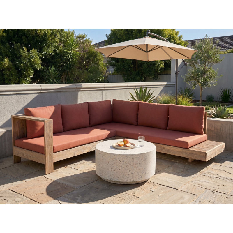 Garden Corner Sofa 5 Seater MARETTIMO Certified Acacia Wood Red, Right Hand Facing