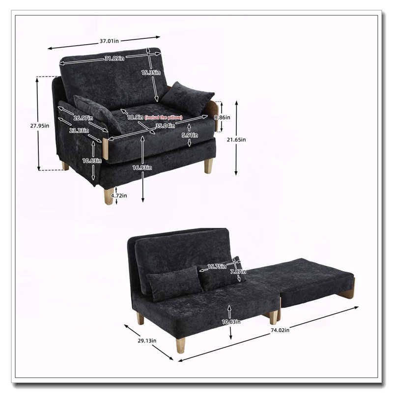 Fauteuil convertible en chenille, Noir