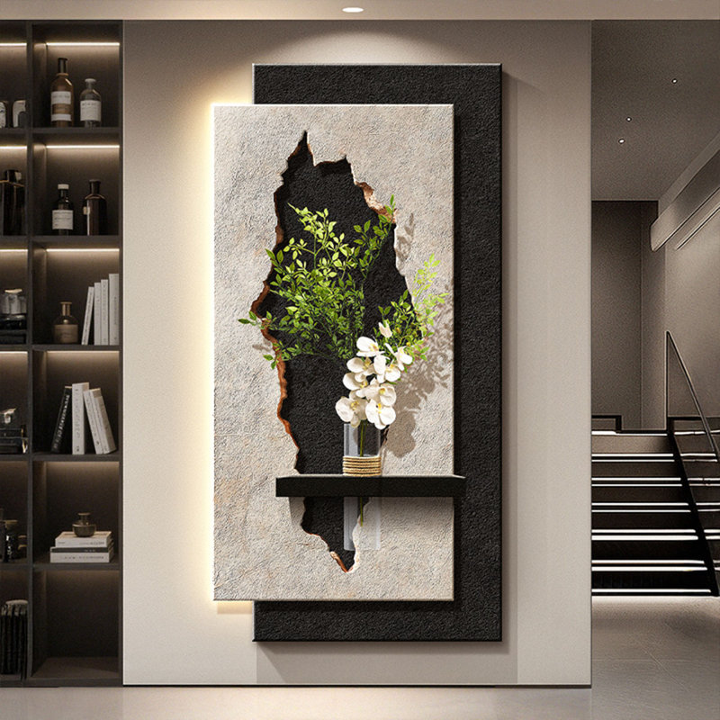 Hall d'entrée noir et blanc à motif abstrait en grès, H 55,12 po x l 27,56 po x P 1,18 po