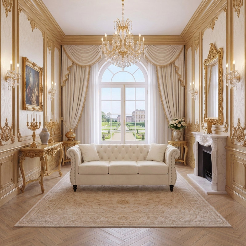 Canapé Chesterfield modulaire avec garniture cloutée et dossier bas capitonné, Beige