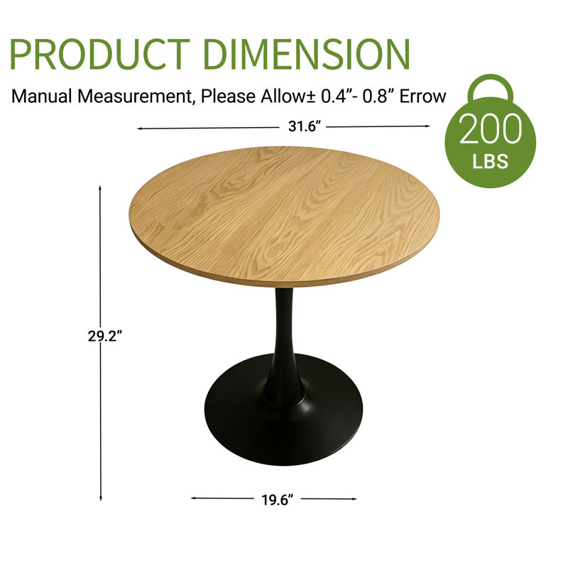 Table de salle à manger moderne, plateau en MDF et table de cuisine ronde en acier, H 29,2 po x L 31,6 po x l 31,6 po, Black
