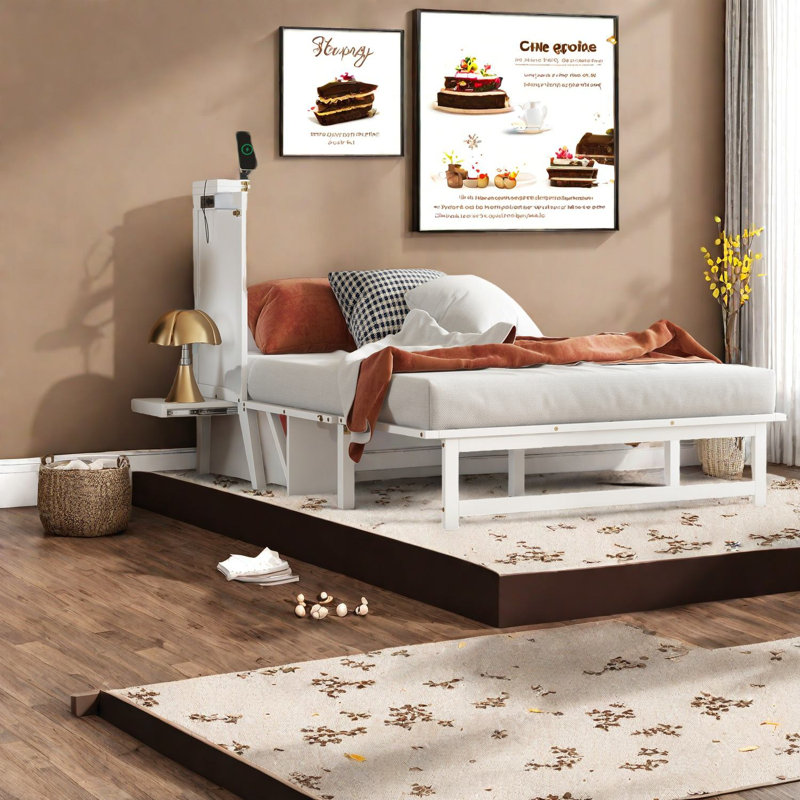 Lit escamotable moderne en pin avec USB